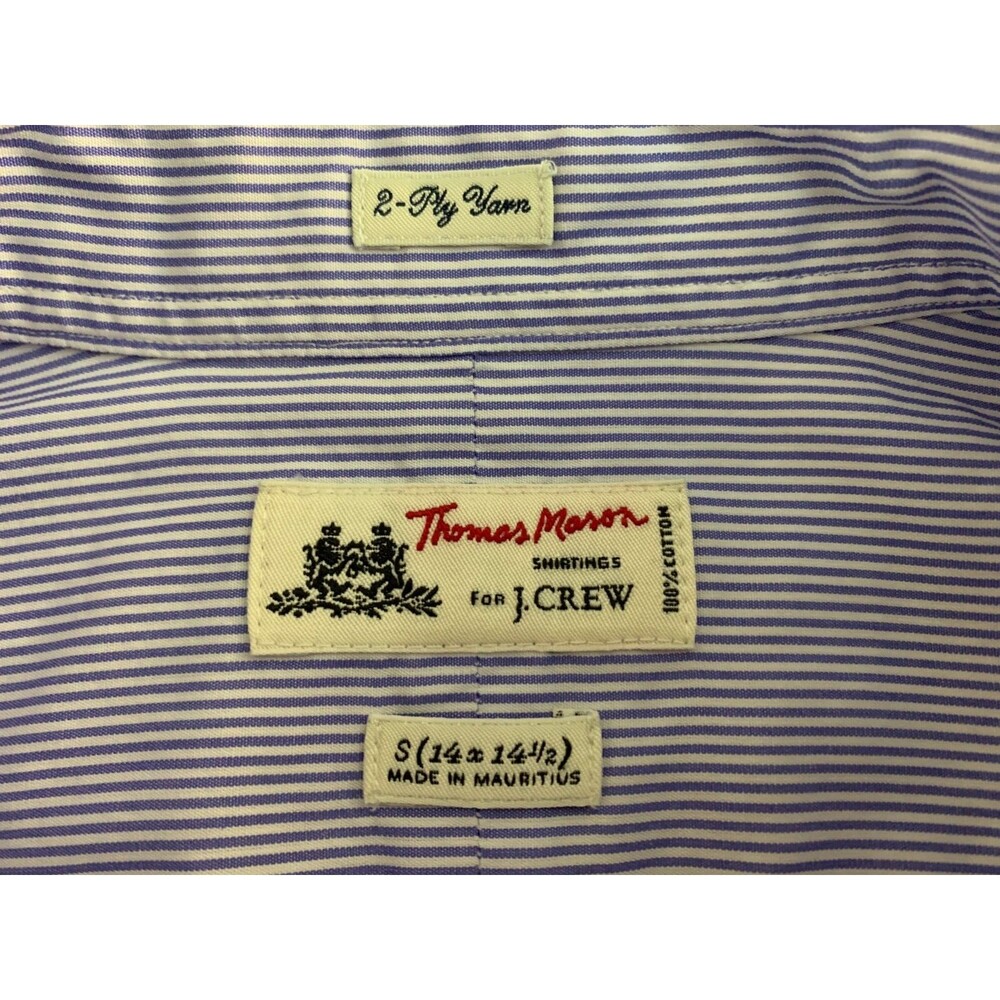 J. Crew Thomas Mason Men's size S (14-14.5) Blue Striped Button Up Shirt L/S - Picture 4 of 7